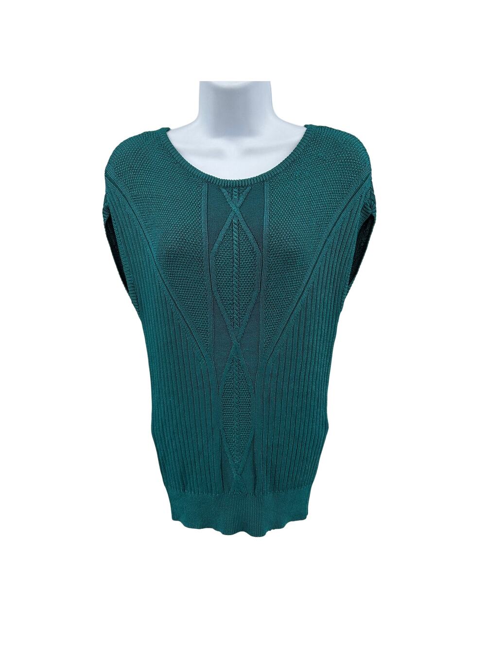 Elie Tahari Pullover Sweater WMNS S Dark Team Textured Ribbed Knit Short Sleeve